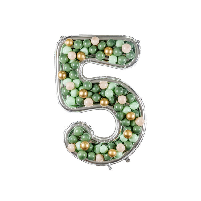 Nummer Frame 5 - voor Latex Ballonnen - 126 cm - Zilver