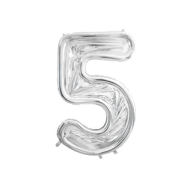 Nummer Frame 5 - voor Latex Ballonnen - 126 cm - Zilver