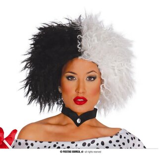 Fiesta Evil Madame Wig, Short, Curly, Black & White