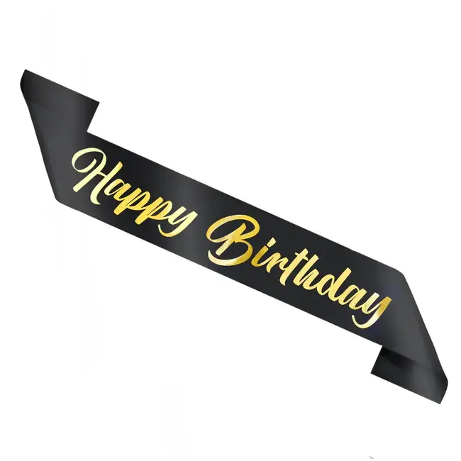 Sjerp Happy Birthday - Zwart & Goud - 10x160cm