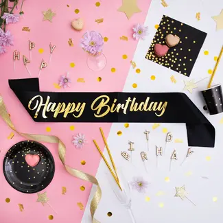 PartyPal Sjerp Happy Birthday - Zwart & Goud - 10x160cm