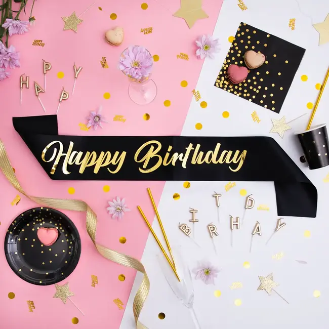 Sjerp Happy Birthday - Zwart & Goud - 10x160cm