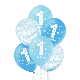 PartyPal Ballonnen One Year - Blauw - 6 st- 30cm