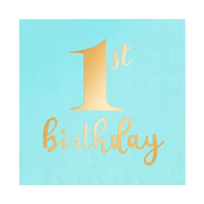 Servetten 1e Verjaardag Turkoois - 10 st - 33x33cm