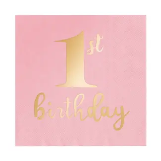 PartyPal Servetten 1e Verjaardag Roze - 10 st - 33x33cm