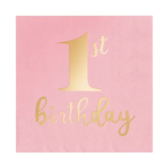 Servetten 1e Verjaardag Roze - 10 st - 33x33cm