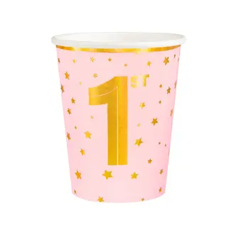 PartyPal Bekertjes 1e Verjaardag Roze - 6 st - 220ml