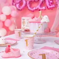 thumb-Bekertjes 1e Verjaardag Roze - 6 st - 220ml-2