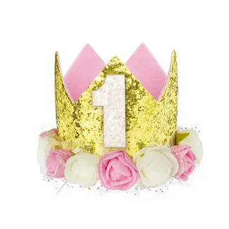 PartyPal Kroontje Glitter 1 jaar Roze