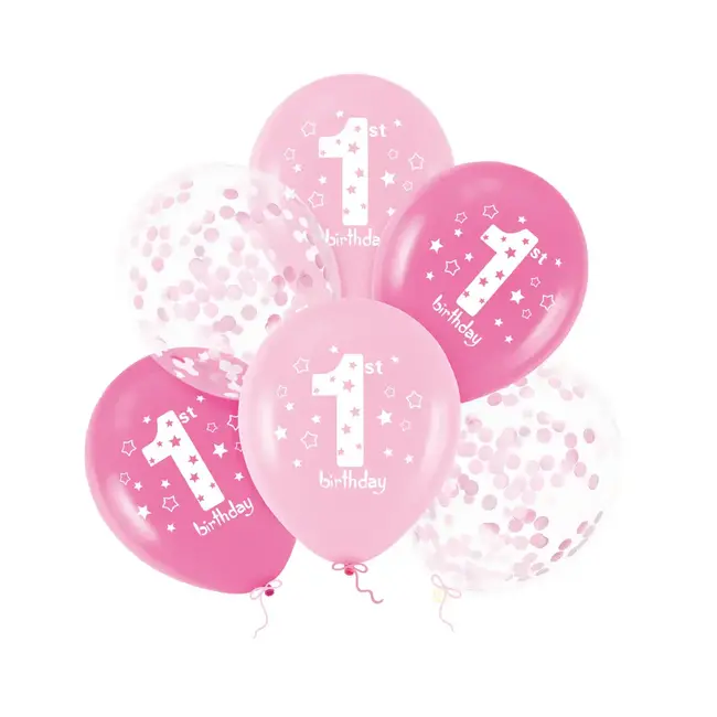 Ballonnen One Year - Roze - 6 st- 30cm