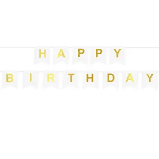 PartyPal Banner Happy Birthday - Wit & Goud - 20x190cm