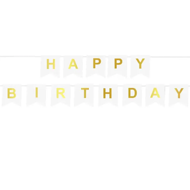 Banner Happy Birthday - Wit & Goud - 20x190cm