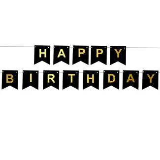 PartyPal Banner Happy Birthday - Zwart & Goud
