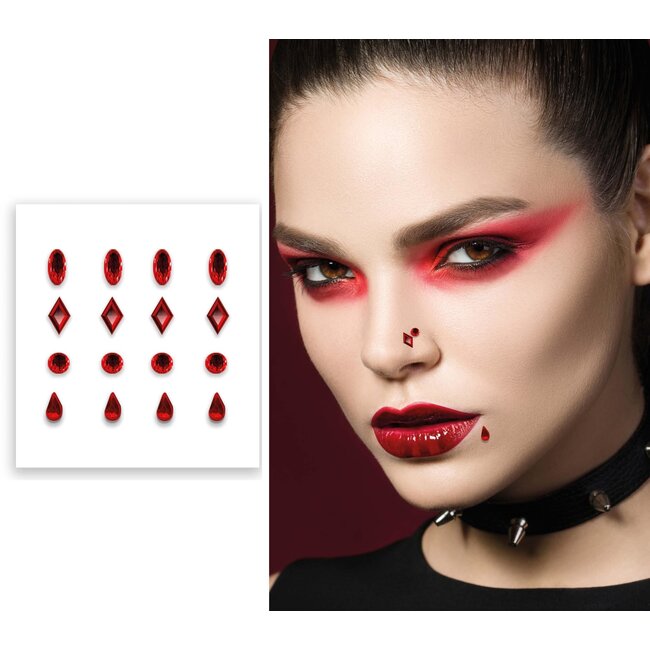 Gezicht Sticker Juweel / Nep Piercing - Rood