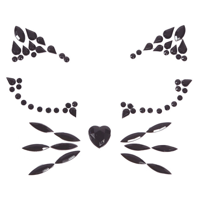 Gezicht Sticker Juweel - Zwarte Kat