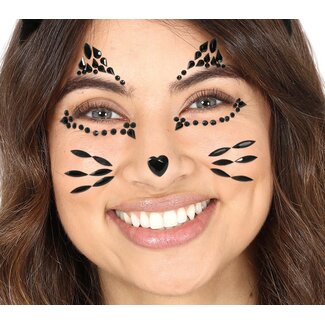 Guirca Gezicht Sticker Juweel - Black Cat