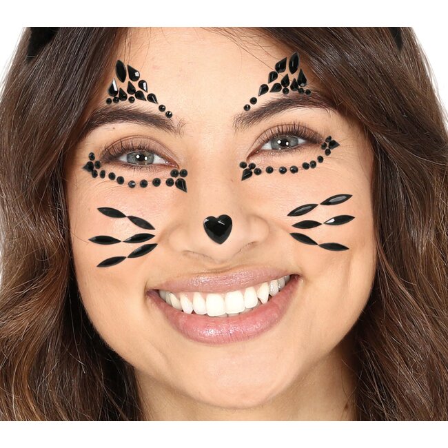 Gezicht Sticker Juweel - Zwarte Kat