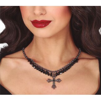Guirca Ketting Cross with Black Stones