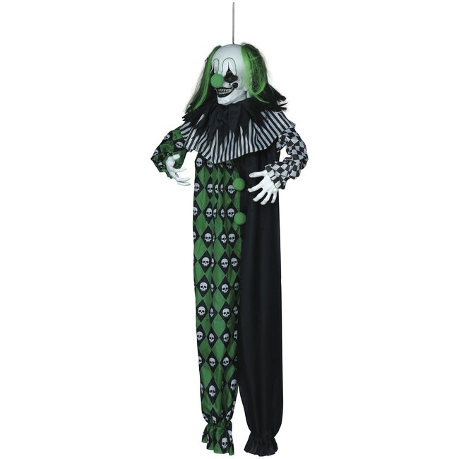 Hanging green clown with light, sound and movement - 165 cm