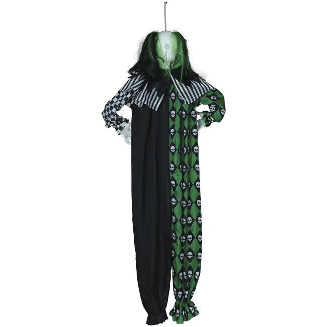Hanging green clown with light, sound and movement - 165 cm