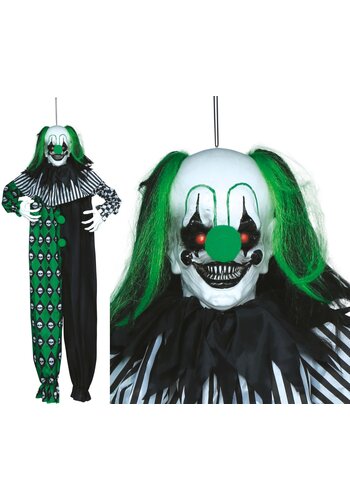 Hanging green clown with light, sound and movement - 165 cm 
