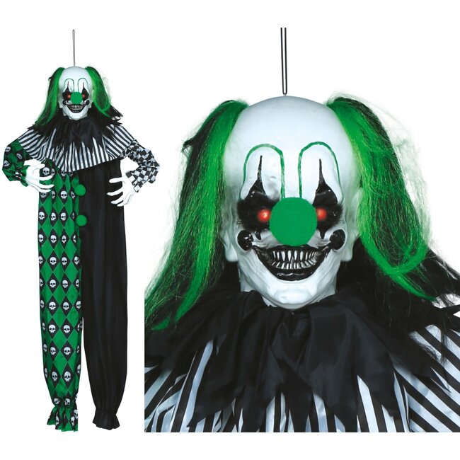 Hanging green clown with light, sound and movement - 165 cm