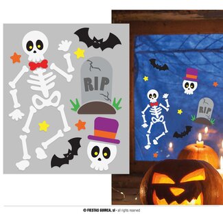 Fiesta Raam Gel Stickers  Skeleton - 20x25cm