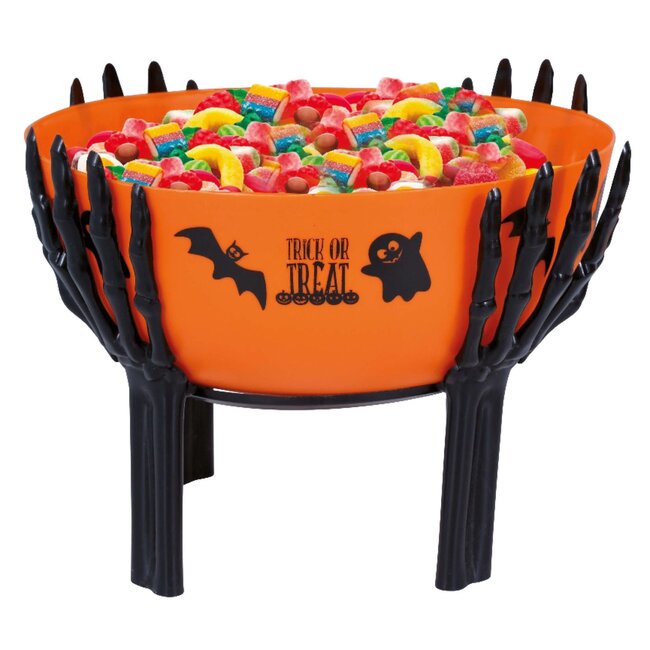 Trick or Treat Snoepschaal op Skeletten Handen - 26x18 cm