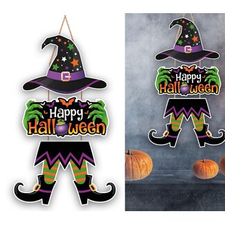 Guirca Houten Decoratie Bord Happy Halloween Witch - 55 cm - 3 delig