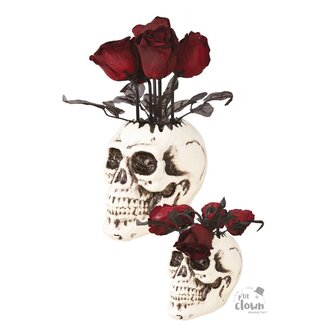 P'tit Clown Skull Vase with Roses - 30x13x19cm