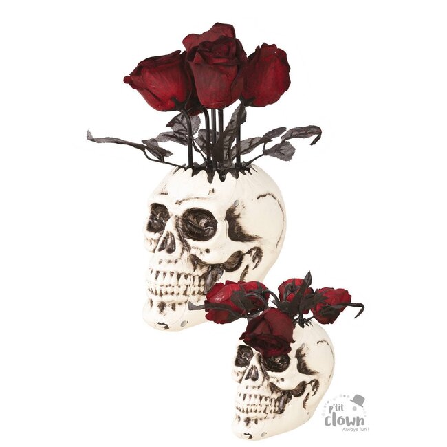 Skull Vase with Roses - 30x13x19cm