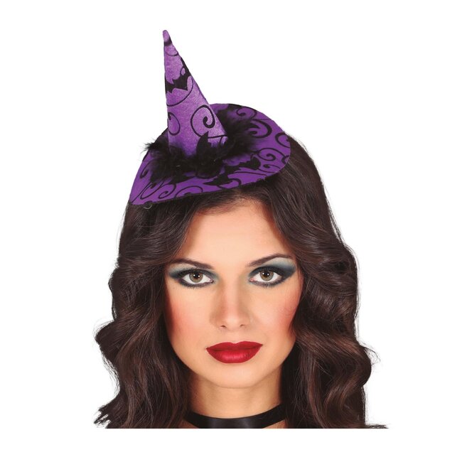 Paars Mini Heksenhoedje op Tiara