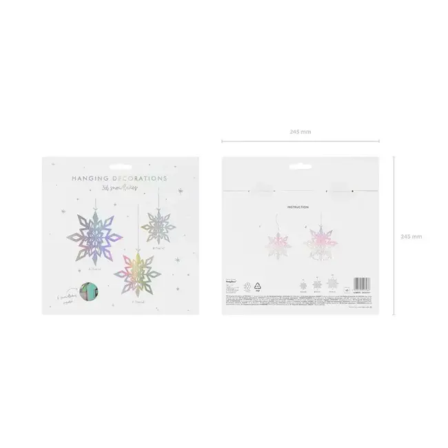 Hanging Decoration Snowflakes iridescent - 6 st - 15-25cm