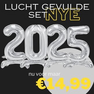 PartyDeco Complete set Folie cijfers 2025 - Zilver - Lucht vulling