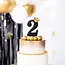 Cijfer Kaarsje 2 Zwart met Gouden Kroontje - 8,8 cm