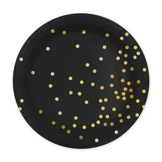 PartyPal Zwarte Bordjes met Gouden Stippen