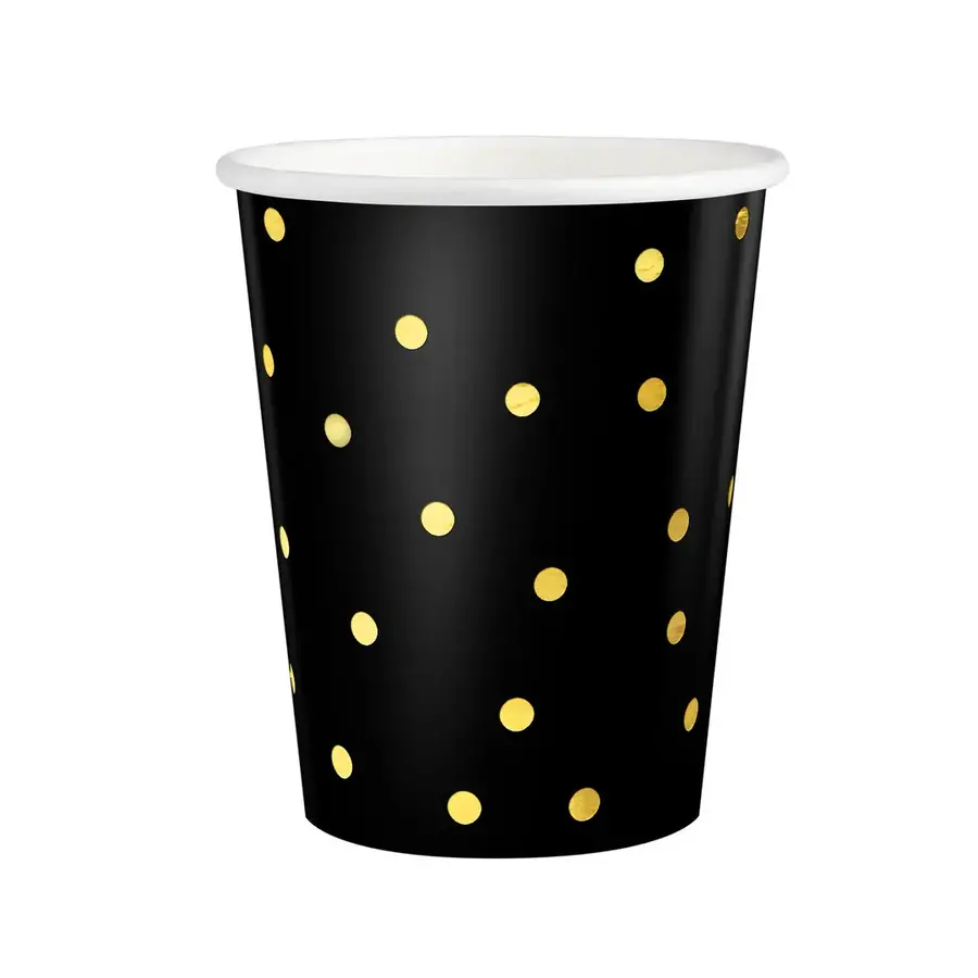 Zwarte Bekertjes met Gouden Stippen - 6st - 220ml-1