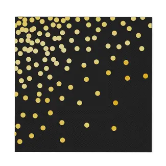 PartyPal Zwarte Servetten met Gouden Stippen