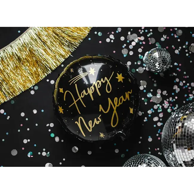 Folieballon Happy New Year Black - 45 cm