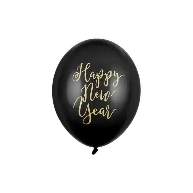 Ballonnen Happy New Year Black - 6 st - 30cm