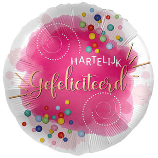 Everloon Folieballon Hartelijk Gefeliciteerd – Confetti Fuchsia