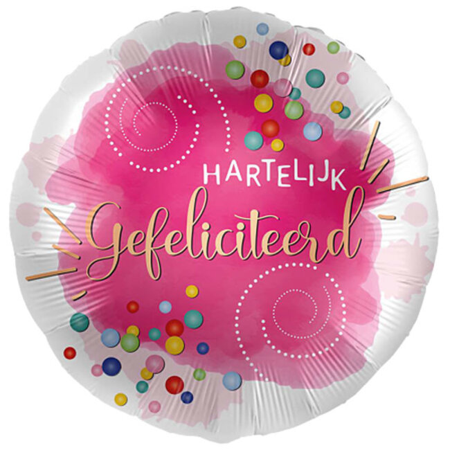 Folieballon Hartelijk Gefeliciteerd – Confetti Fuchsia  - 45cm