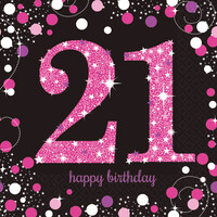Servetten 21 Sparkling Celebration Pink&Black - 16 st - 33x33cm