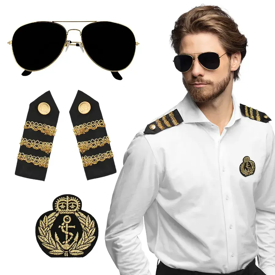 Set Kapitein (partybril, badge en schouderstukken)-1