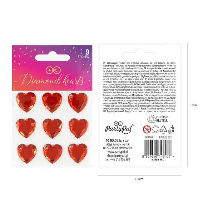 Ruby Harten Stickers - 9 st. - 1,8 cm