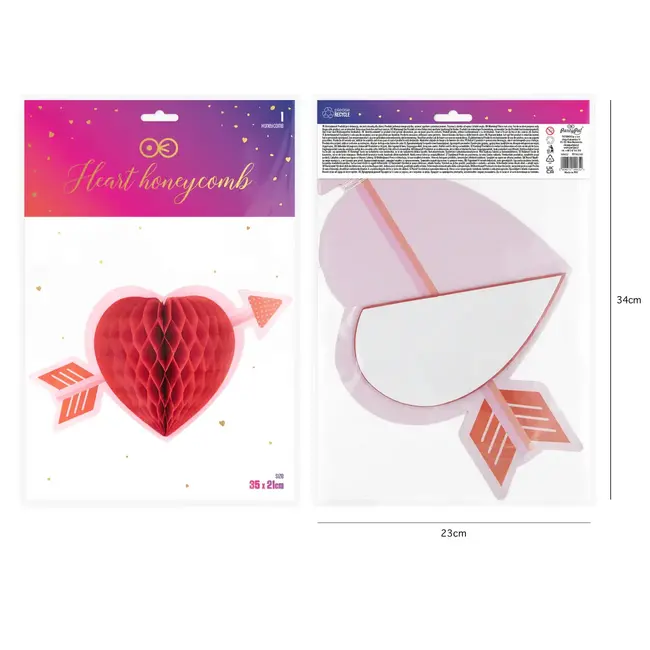 Honingraat Decoratie Hart met pijl - 35x21cm