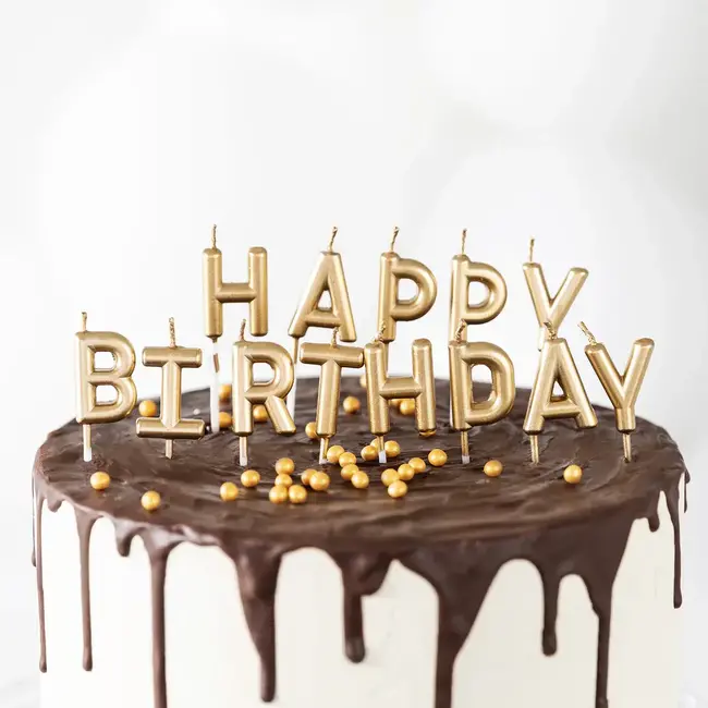 Kaarsjes Happy Birthday - Goud