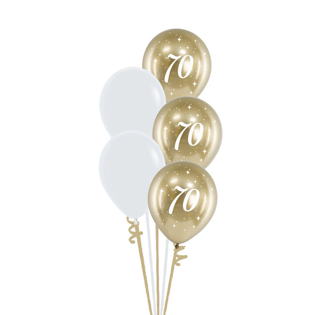 Staander Gold & White met leeftijd - 5 Heliumballonnen