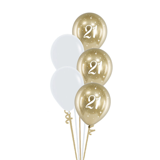 Staander Gold & White met leeftijd - 5 Heliumballonnen