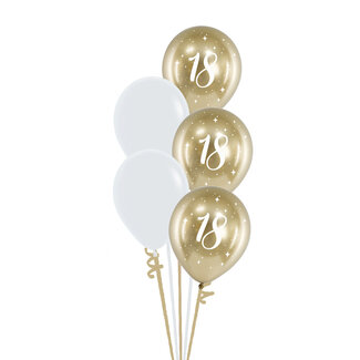Sempertex Staander Gold & White met leeftijd - 5 Heliumballonnen